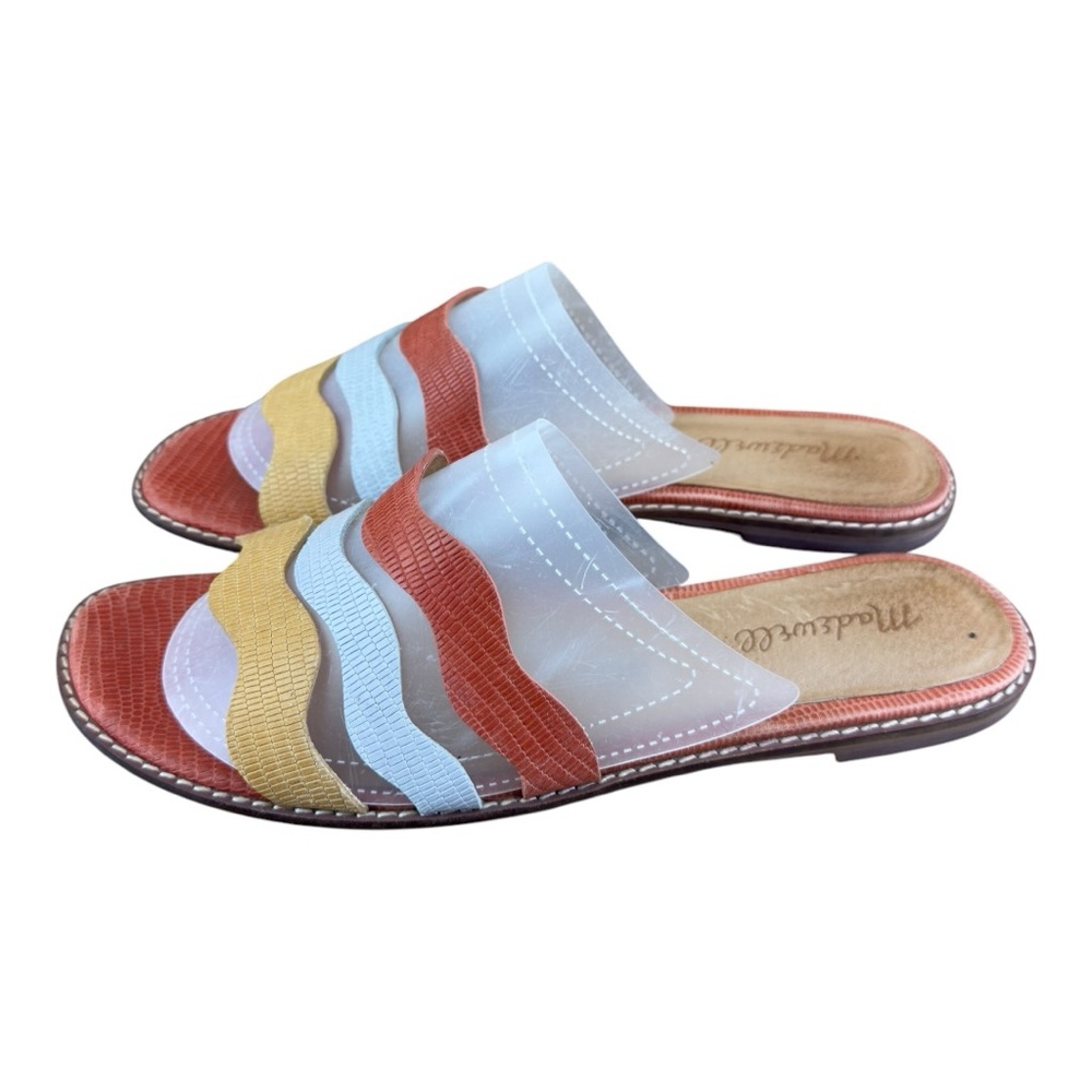Madewell Joy Wavy Flat Color-block Lizard Leather Slide Sandals
